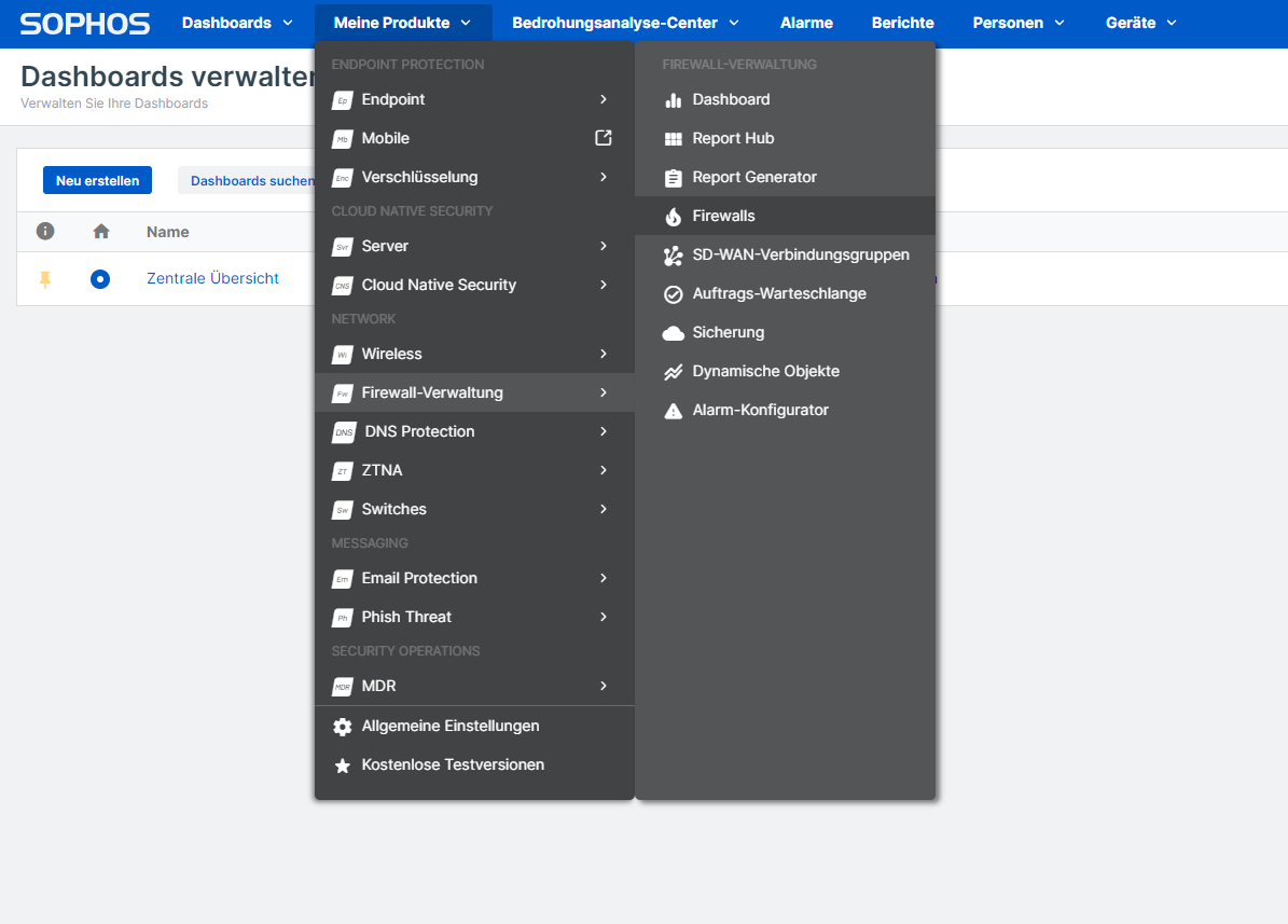 Central Dashboard Verwaltung