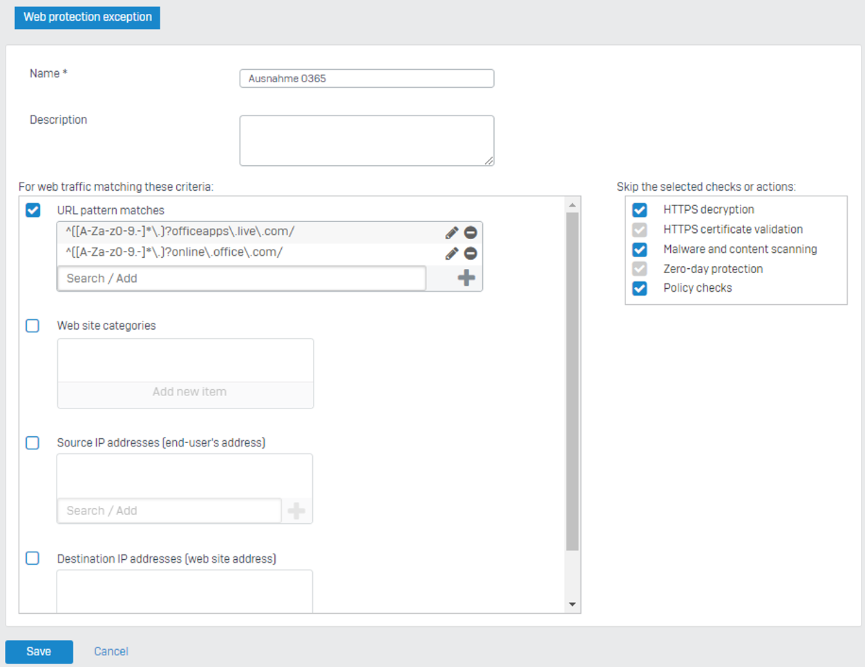 Webfilterausnahmen Maske