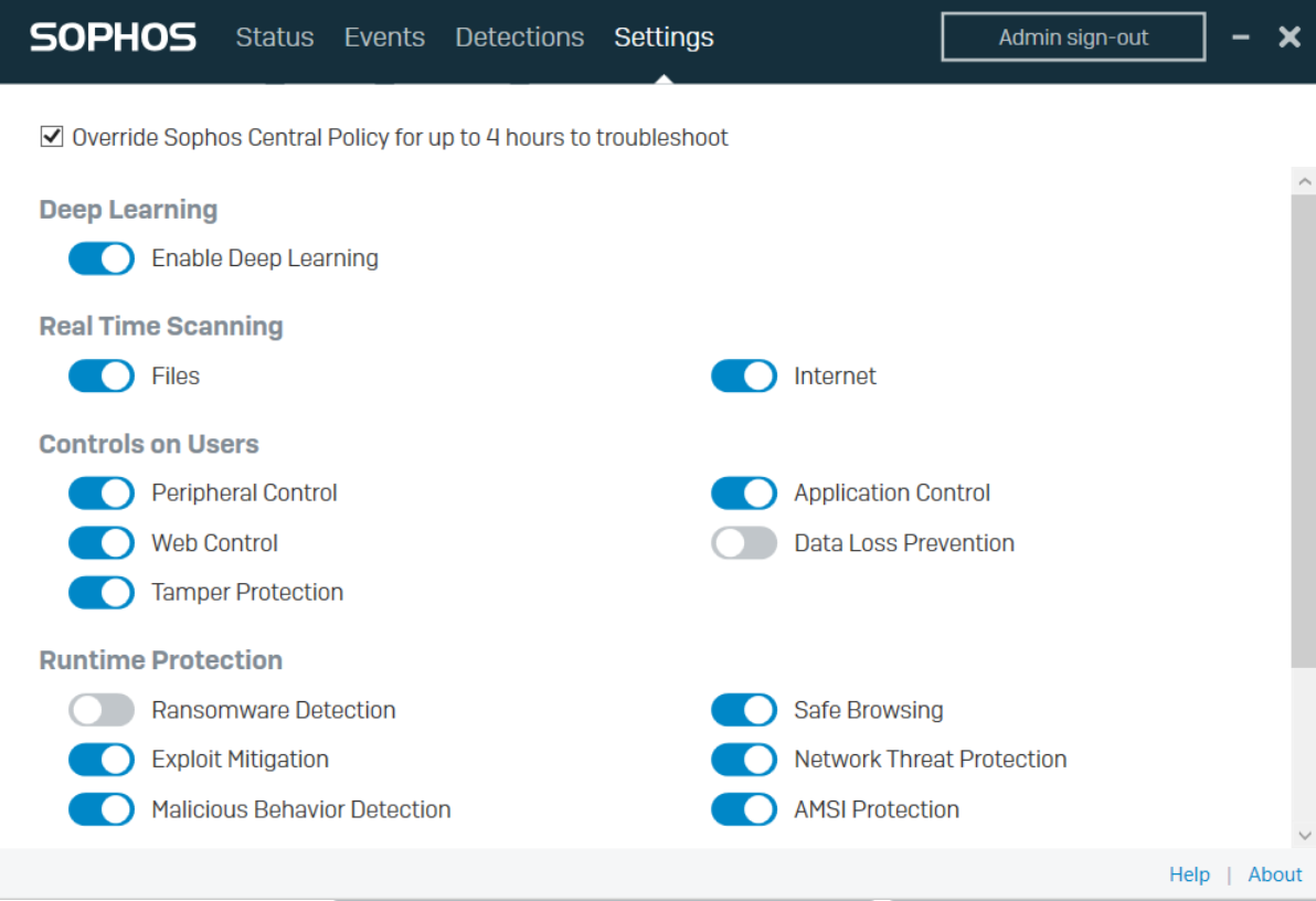 Override Sophos Central
