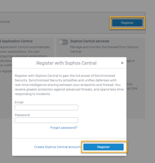 Sophos Central Registrieren